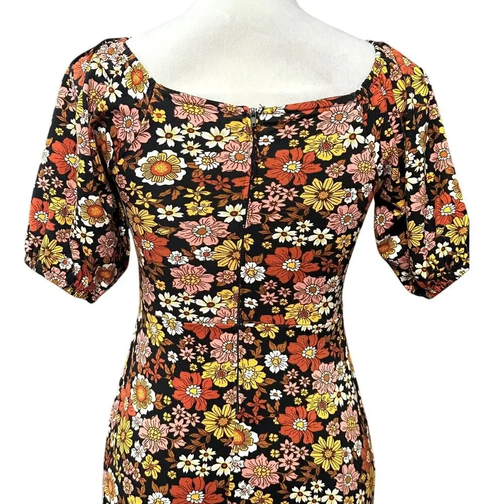 Rare Editions Floral Dress Short Sleeve Ruffle Hem Back Zip Multi Girls 14 NWOT